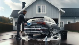 Norsk bileier handvasker skummende bil med ph n ytral bilshampoo i oppkj rsel